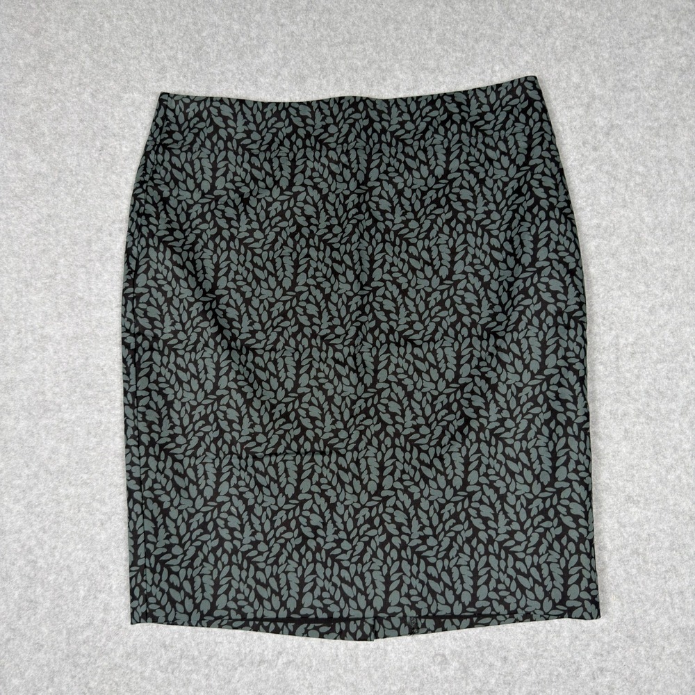 LOFT Petites 6P Black Teal Leaf Print Pencil Skirt Career Corporate Academia